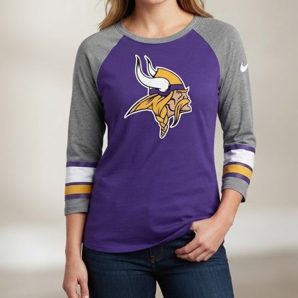 Nike Minnesota Vikings Womens Tri-Blend Raglan 3/4 Sleeve T-Shirt Purple Grey M